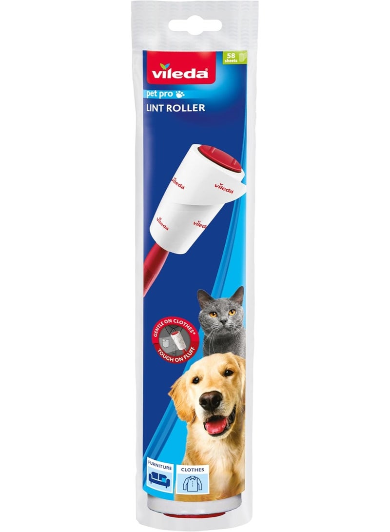 Vileda Pet Pro Lint Roller Gentle On Fabrics Sticky Adhesive 58 Sheets - Image 1